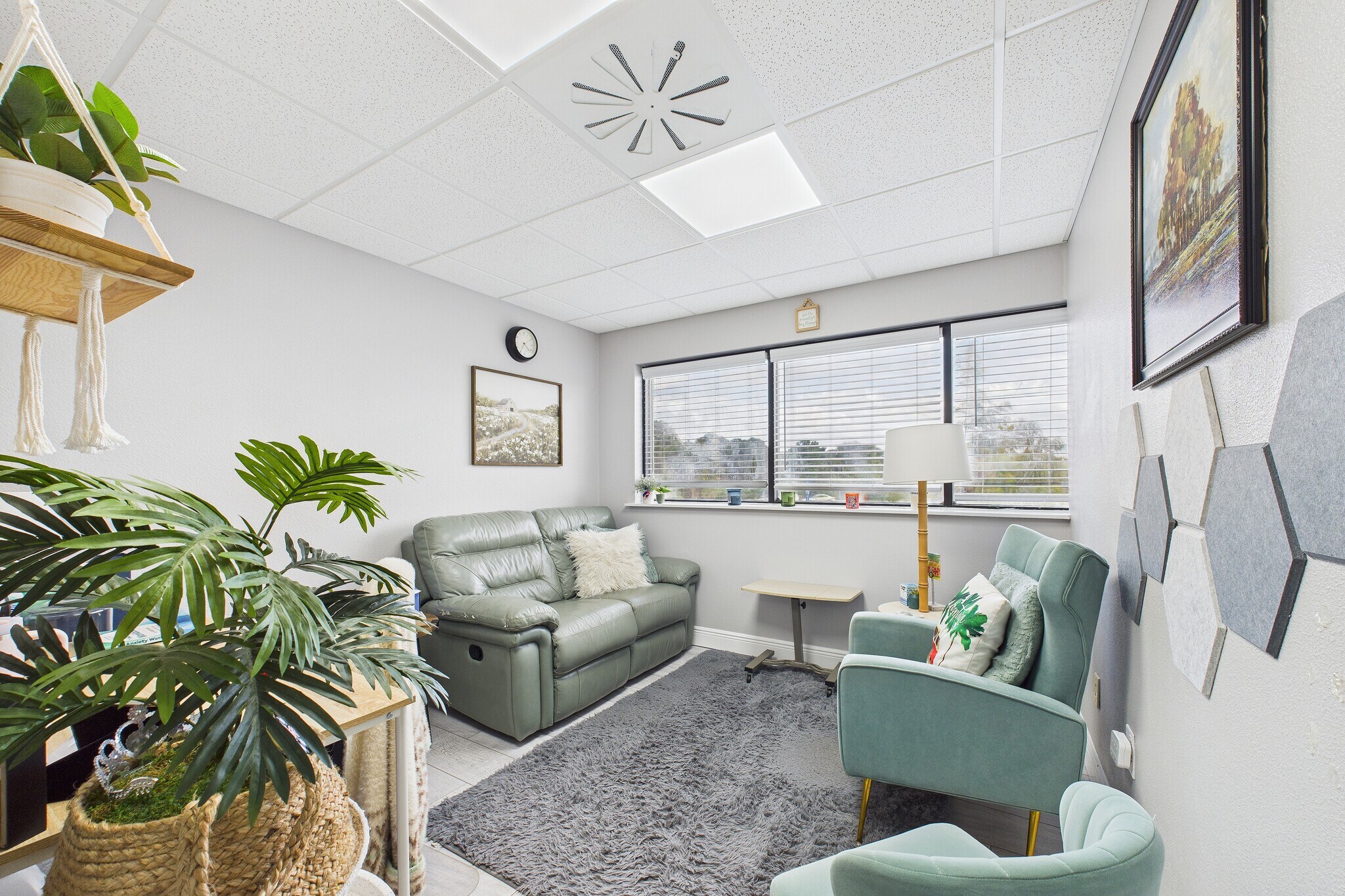Child and family therapy office with bookshelf and toys